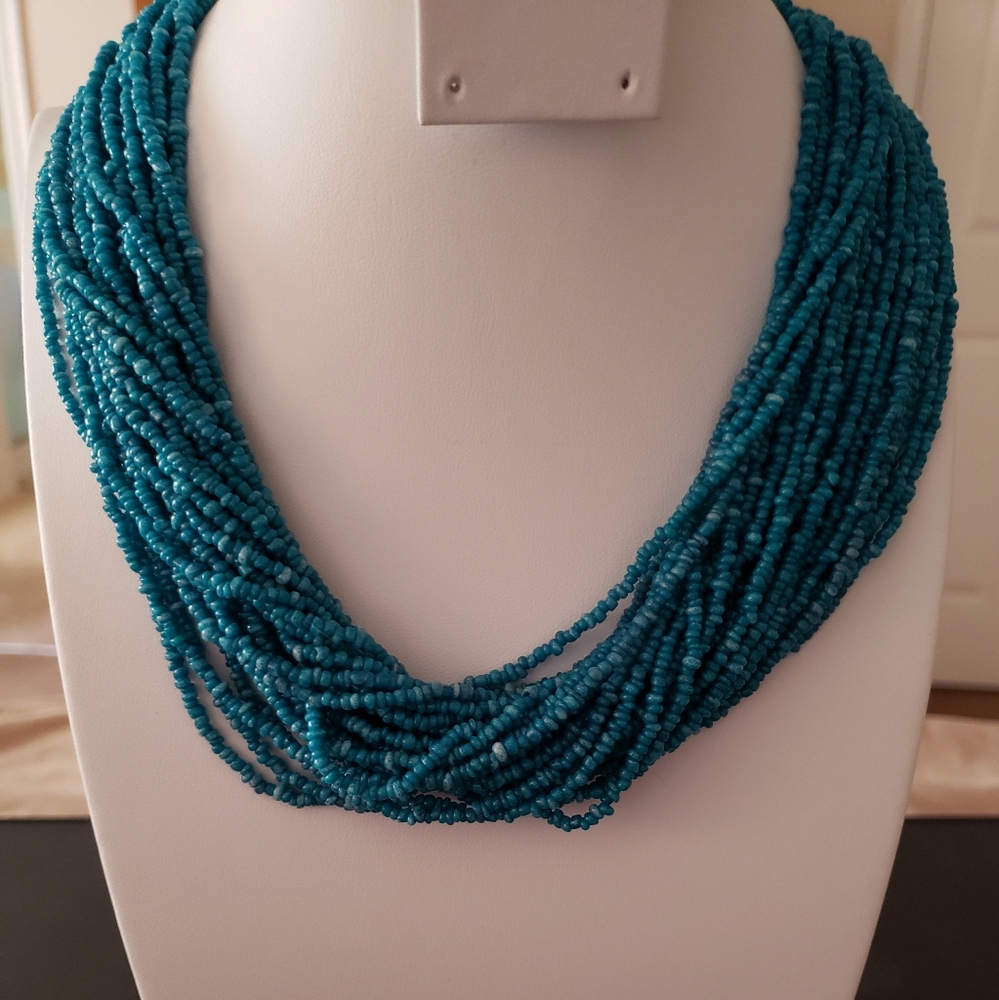 Vintage Glass Seed Beads Turquoise Color Necklace